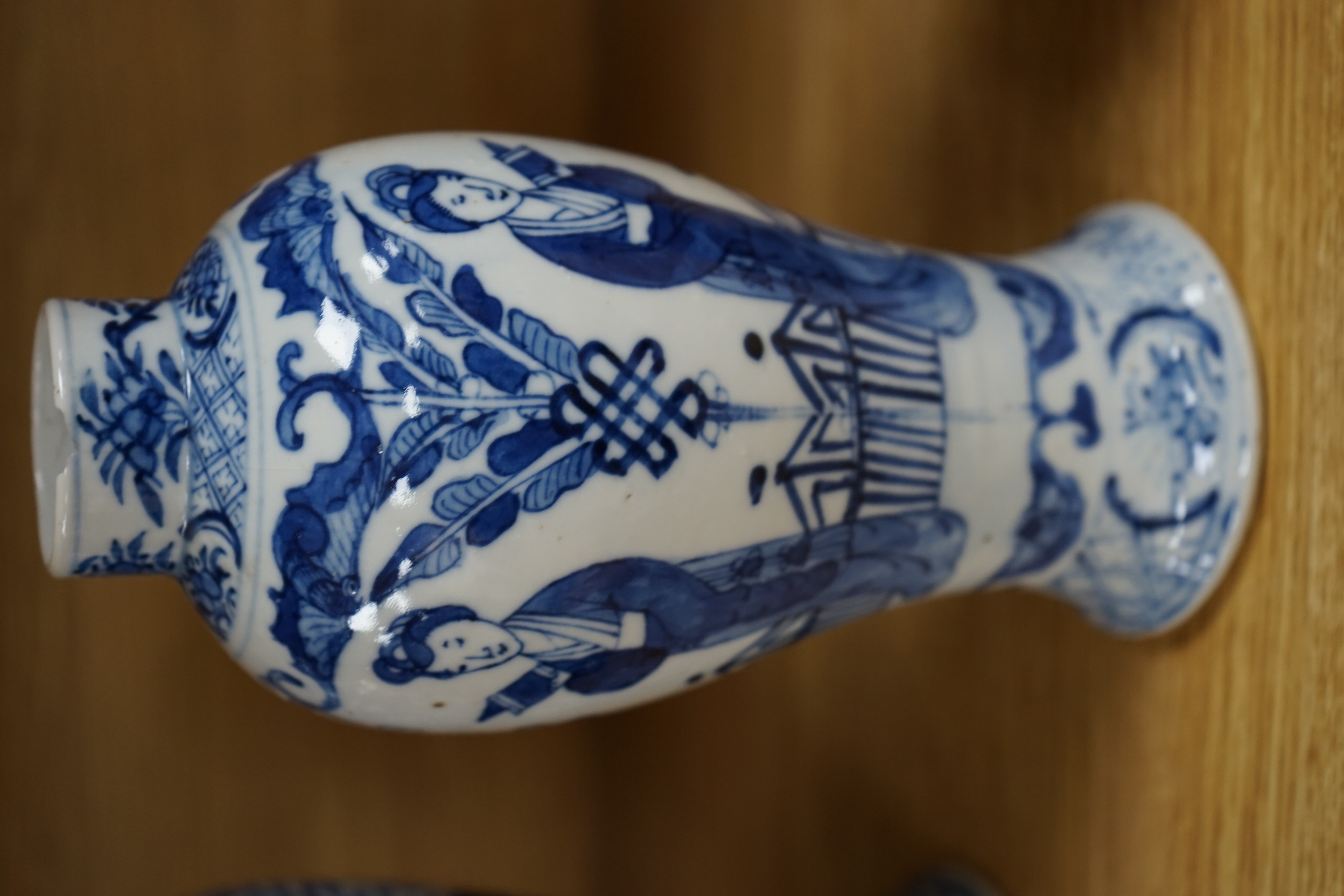 Two Chinese blue and white baluster vases, late 19th century and a Chinese sang de boeuf glazed vase, 27cm
